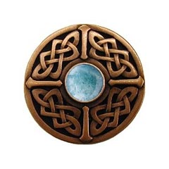 Notting Hill [NHK-158-AC-GA] Solid Pewter Cabinet Knob - Celtic Jewel - Green Aventurine Natural Stone - Antique Copper Finish - 1 3/8&quot; Dia.