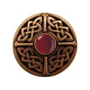 Notting Hill [NHK-158-AC-RC] Solid Pewter Cabinet Knob - Celtic Jewel - Red Carnelian Natural Stone - Antique Copper Finish - 1 3/8" Dia.
