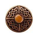 Notting Hill [NHK-158-AC-TE] Solid Pewter Cabinet Knob - Celtic Jewel - Tiger Eye Natural Stone - Antique Copper Finish - 1 3/8" Dia.