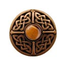 Notting Hill [NHK-158-AC-TE] Solid Pewter Cabinet Knob - Celtic Jewel - Tiger Eye Natural Stone - Antique Copper Finish - 1 3/8&quot; Dia.