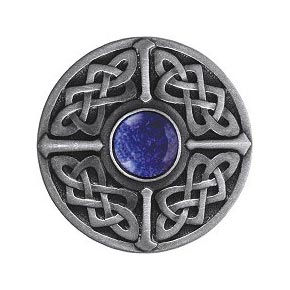 Notting Hill [NHK-158-AP-BS] Solid Pewter Cabinet Knob - Celtic Jewel - Blue Sodalite Natural Stone - Antique Pewter Finish - 1 3/8" Dia.