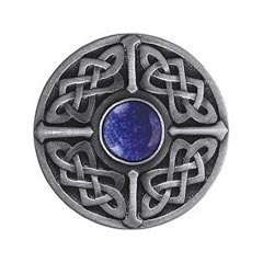 Notting Hill [NHK-158-AP-BS] Solid Pewter Cabinet Knob - Celtic Jewel - Blue Sodalite Natural Stone - Antique Pewter Finish - 1 3/8&quot; Dia.