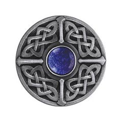 Notting Hill [NHK-158-AP-BS] Solid Pewter Cabinet Knob - Celtic Jewel - Blue Sodalite Natural Stone - Antique Pewter Finish - 1 3/8&quot; Dia.