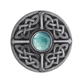 Notting Hill [NHK-158-AP-GA] Solid Pewter Cabinet Knob - Celtic Jewel - Green Aventurine Natural Stone - Antique Pewter Finish - 1 3/8" Dia.