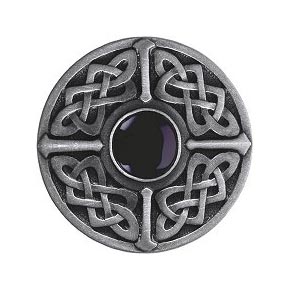 Notting Hill [NHK-158-AP-O] Solid Pewter Cabinet Knob - Celtic Jewel - Onyx Natural Stone - Antique Pewter Finish - 1 3/8" Dia.