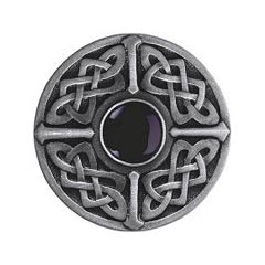 Notting Hill [NHK-158-AP-O] Solid Pewter Cabinet Knob - Celtic Jewel - Onyx Natural Stone - Antique Pewter Finish - 1 3/8&quot; Dia.