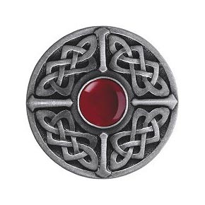Notting Hill [NHK-158-AP-RC] Solid Pewter Cabinet Knob - Celtic Jewel - Red Carnelian Natural Stone - Antique Pewter Finish - 1 3/8" Dia.
