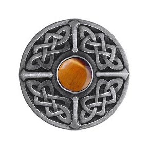 Notting Hill [NHK-158-AP-TE] Solid Pewter Cabinet Knob - Celtic Jewel - Tiger Eye Natural Stone - Antique Pewter Finish - 1 3/8" Dia.