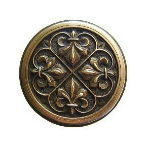 Notting Hill [NHK-160-AB] Solid Pewter Cabinet Knob - Fleur de Lis - Antique Brass Finish - 1 3/8" Dia.