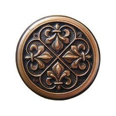 Notting Hill [NHK-160-AC] Solid Pewter Cabinet Knob - Fleur de Lis - Antique Copper Finish - 1 3/8&quot; Dia.