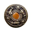 Notting Hill [NHK-161-AB-TE] Solid Pewter Cabinet Knob - Jeweled Lily - Tiger Eye Natural Stone - Antique Brass Finish - 1 3/8&quot; Dia.