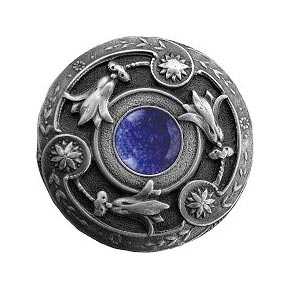 Notting Hill [NHK-161-AP-BS] Solid Pewter Cabinet Knob - Jeweled Lily - Blue Sodalite Natural Stone - Antique Pewter Finish - 1 3/8" Dia.