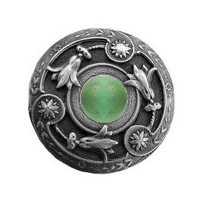 Notting Hill [NHK-161-AP-GA] Solid Pewter Cabinet Knob - Jeweled Lily - Green Aventurine Natural Stone - Antique Pewter Finish - 1 3/8" Dia.