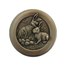 Notting Hill [NHK-166-AB] Solid Pewter Cabinet Knob - Rabbits - Antique Brass Finish - 1 3/8" Dia.
