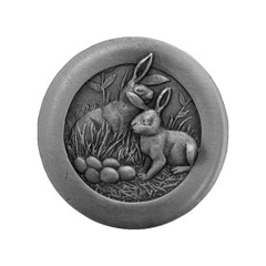 Notting Hill [NHK-166-AP] Solid Pewter Cabinet Knob - Rabbits - Antique Pewter Finish - 1 3/8&quot; Dia.