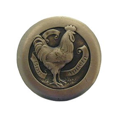 Notting Hill [NHK-167-AB] Solid Pewter Cabinet Knob - Rooster - Antique Brass Finish - 1 7/16&quot; Dia.