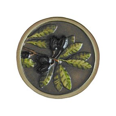 Notting Hill [NHK-169-BHT] Solid Pewter Cabinet Knob - Olive Branch - Hand-Tinted Antique Brass Finish - 1 5/16&quot; Dia.