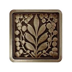 Notting Hill [NHK-179-AB] Solid Pewter Cabinet Knob - Mountain Ash - Antique Brass Finish - 1 3/8&quot; Sq.