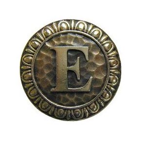 Notting Hill [NHK-184-AB] Solid Pewter Cabinet Knob - Initial E - Antique Brass Finish - 1 3/8" Dia.