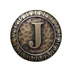 Notting Hill [NHK-189-AB] Solid Pewter Cabinet Knob - Initial J - Antique Brass Finish - 1 3/8&quot; Dia.