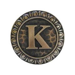 Notting Hill [NHK-190-AB] Solid Pewter Cabinet Knob - Initial K - Antique Brass Finish - 1 3/8&quot; Dia.