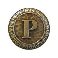 Notting Hill [NHK-195-AB] Solid Pewter Cabinet Knob - Initial P - Antique Brass Finish - 1 3/8&quot; Dia.