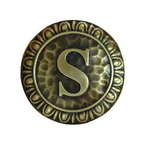 Notting Hill [NHK-198-AB] Solid Pewter Cabinet Knob - Initial S - Antique Brass Finish - 1 3/8" Dia.