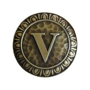Notting Hill [NHK-201-AB] Solid Pewter Cabinet Knob - Initial V - Antique Brass Finish - 1 3/8" Dia.