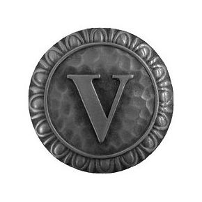 Notting Hill [NHK-201-AP] Solid Pewter Cabinet Knob - Initial V - Antique Pewter Finish - 1 3/8" Dia.