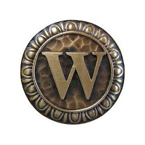 Notting Hill [NHK-202-AB] Solid Pewter Cabinet Knob - Initial W - Antique Brass Finish - 1 3/8" Dia.