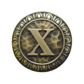 Notting Hill [NHK-203-AB] Solid Pewter Cabinet Knob - Initial X - Antique Brass Finish - 1 3/8" Dia.