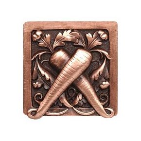 Notting Hill [NHK-252-AC] Solid Pewter Cabinet Knob - Leafy Carrot - Antique Copper Finish - 1 1/2" Sq.