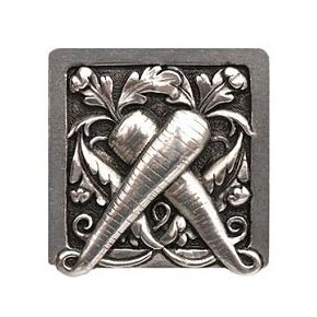 Notting Hill [NHK-252-BP] Solid Pewter Cabinet Knob - Leafy Carrot - Brilliant Pewter Finish - 1 1/2" Sq.