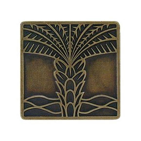 Notting Hill [NHK-321-AB] Solid Pewter Cabinet Knob - Royal Palm - Antique Brass Finish - 1 1/2" Sq.