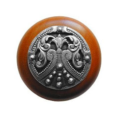 Notting Hill [NHW-701C-AP] Wood Cabinet Knob - Regal Crest - Cherry - Antique Pewter Finish - 1 1/2&quot; Dia.