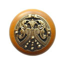 Notting Hill [NHW-701M-AB] Wood Cabinet Knob - Regal Crest - Maple - Antique Brass Finish - 1 1/2&quot; Dia.