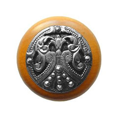 Notting Hill [NHW-701M-BP] Wood Cabinet Knob - Regal Crest - Maple - Brilliant Pewter Finish - 1 1/2" Dia.