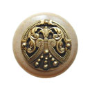 Notting Hill [NHW-701N-AB] Wood Cabinet Knob - Regal Crest - Natural - Antique Brass Finish - 1 1/2" Dia.