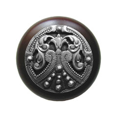 Notting Hill [NHW-701W-AP] Wood Cabinet Knob - Regal Crest - Dark Walnut - Antique Pewter Finish - 1 1/2&quot; Dia.