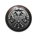 Notting Hill [NHW-701W-AP] Wood Cabinet Knob - Regal Crest - Dark Walnut - Antique Pewter Finish - 1 1/2" Dia.