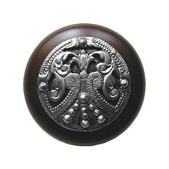 Notting Hill [NHW-701W-BP] Wood Cabinet Knob - Regal Crest - Dark Walnut - Brilliant Pewter Finish - 1 1/2&quot; Dia.