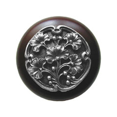 Notting Hill [NHW-702W-AP] Wood Cabinet Knob - Gingko Berry - Dark Walnut - Antique Pewter Finish - 1 1/2&quot; Dia.