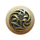Notting Hill [NHW-703N-AB] Wood Cabinet Knob - Tiger Lily - Natural - Antique Brass Finish - 1 1/2" Dia.