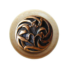 Notting Hill [NHW-703N-AC] Wood Cabinet Knob - Tiger Lily - Natural - Antique Copper Finish - 1 1/2&quot; Dia.