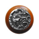 Notting Hill [NHW-704C-AP] Wood Cabinet Knob - Hibiscus - Cherry - Antique Pewter Finish - 1 1/2" Dia.