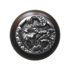 Notting Hill [NHW-704W-AP] Wood Cabinet Knob - Hibiscus - Dark Walnut - Antique Pewter Finish - 1 1/2" Dia.