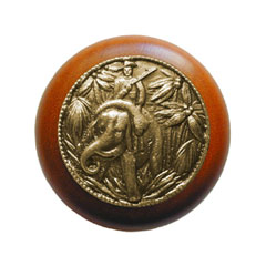 Notting Hill [NHW-705C-AB] Wood Cabinet Knob - Jungle Patrol - Cherry - Antique Brass Finish - 1 1/2&quot; Dia.