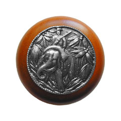 Notting Hill [NHW-705C-AP] Wood Cabinet Knob - Jungle Patrol - Cherry - Antique Pewter Finish - 1 1/2&quot; Dia.