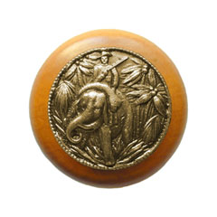 Notting Hill [NHW-705M-AB] Wood Cabinet Knob - Jungle Patrol - Maple - Antique Brass Finish - 1 1/2&quot; Dia.