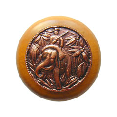 Notting Hill [NHW-705M-AC] Wood Cabinet Knob - Jungle Patrol - Maple - Antique Copper Finish - 1 1/2&quot; Dia.